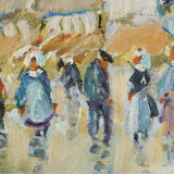 Market in Brittany, acrylic on cardboard