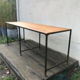 Vintage steel workshop table and oak top
