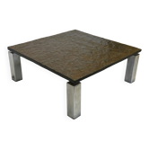 Table basse carrée plateau en pierre et piètement en acier chromé - années 60
