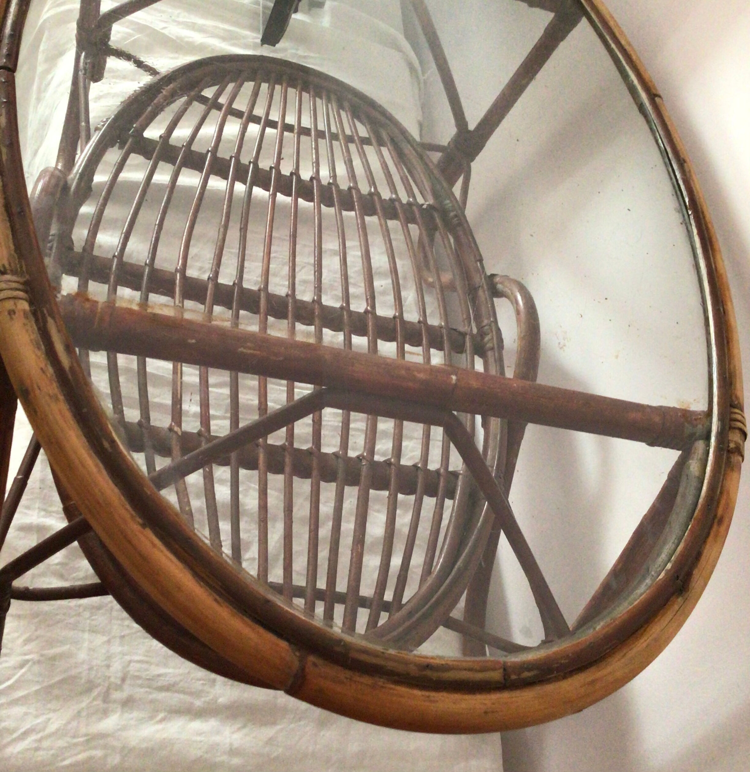 Vintage rattan oval-shaped coffee table
