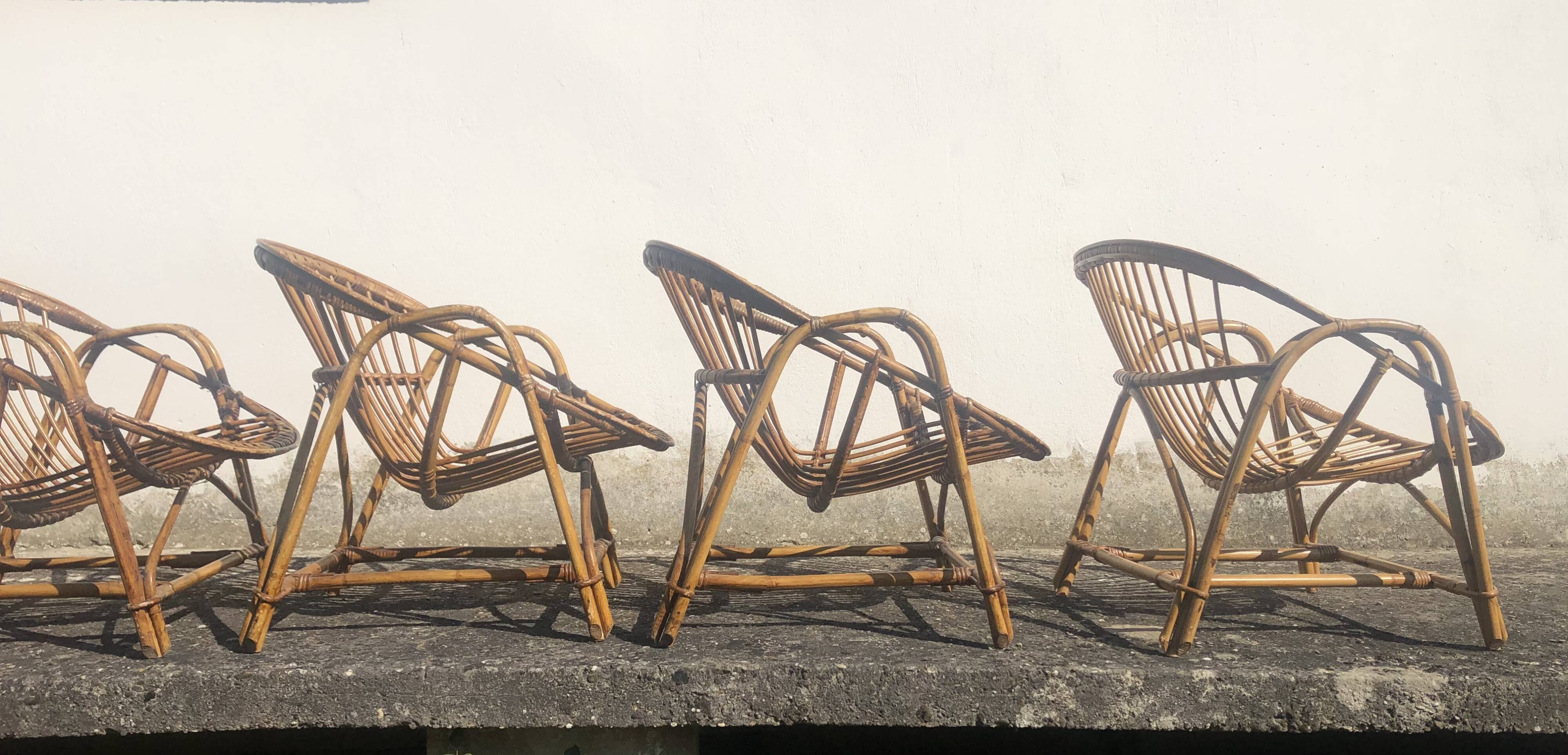 Fauteuils rotin bambou osier vintage années 60