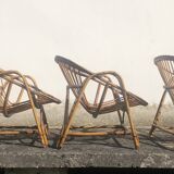 Rattan armchairs bamboo wicker vintage 60s