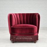 1970s, Danish lounge chair, original condition, cherry-red velour fabric.