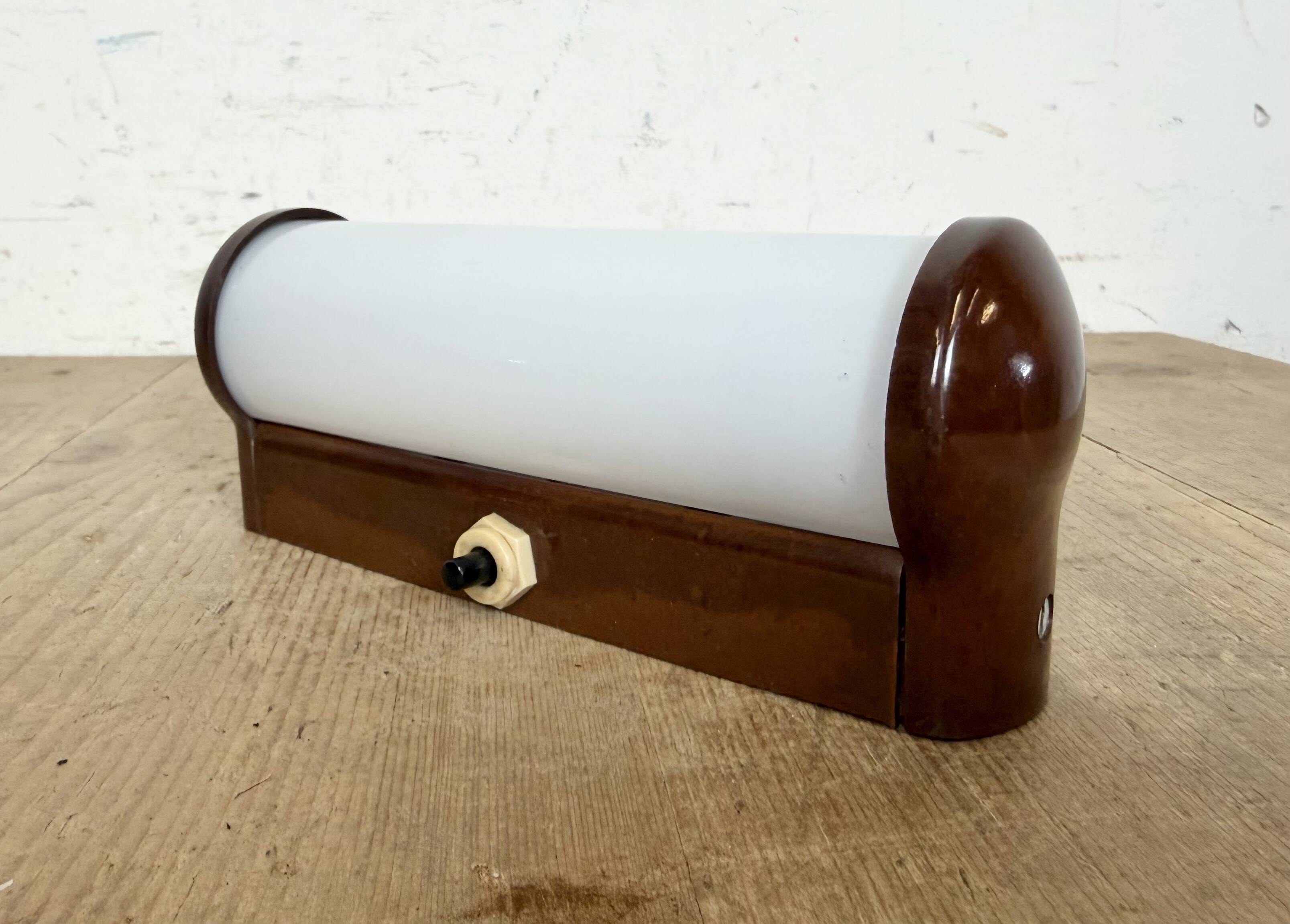 Industrial Brown Bakelite Wall Light with Milk Glass, 1950s