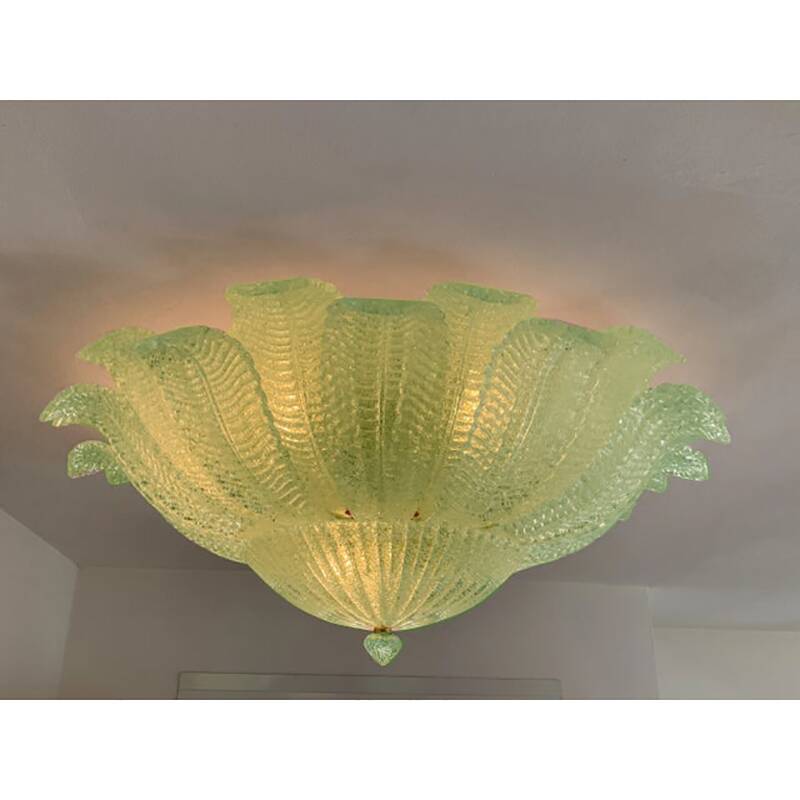 Mid-Century Modern Style Venetian Green “Leafs” Glass Flush Mount
