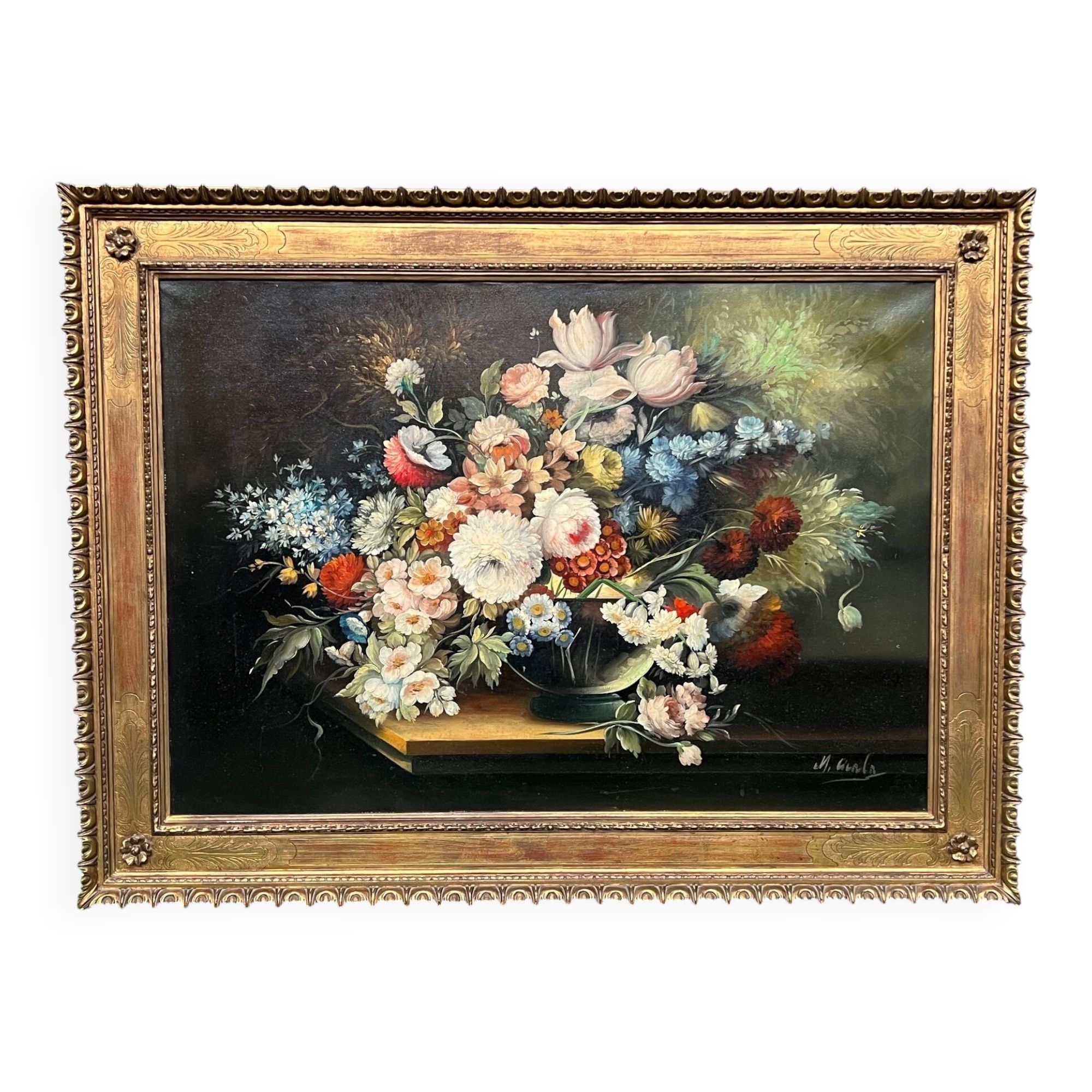 Michele Cicala (1939-1975). Still life signed with flowers in the classic Flemish technique.