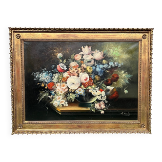 Michele Cicala (1939-1975). Still life signed with flowers in the classic Flemish technique.