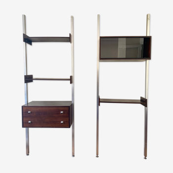 Modular shelf 1970 s brushed steel and wood