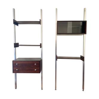 Etagère modulable 1970s acier brossé et bois