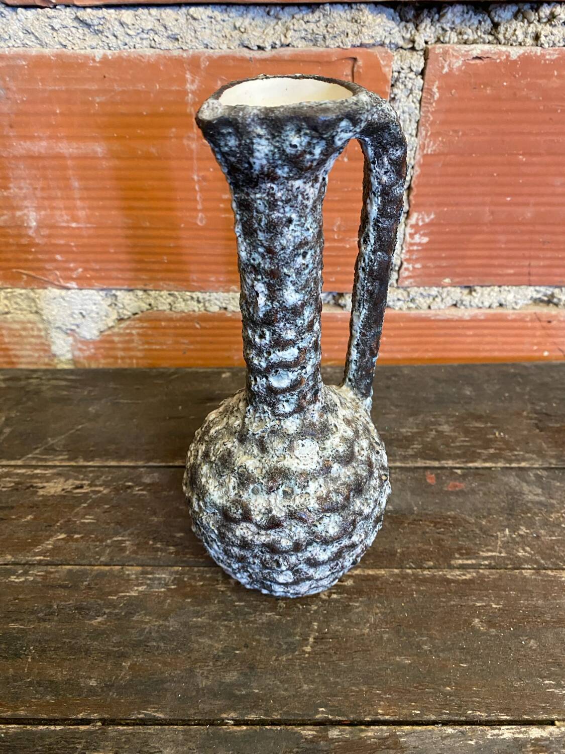 Old pitcher annette roux fat lava ceramics grey & bubbles