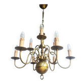 Important 9-light chandelier in Dutch style with 2 levels in brass - in working condition.