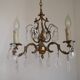 Chandelier en cage en bronze et cristal à 3 lumières Acanthus Art Nouveau français