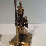 Bronze Buddha table lamp with oval shade, 1960-1970