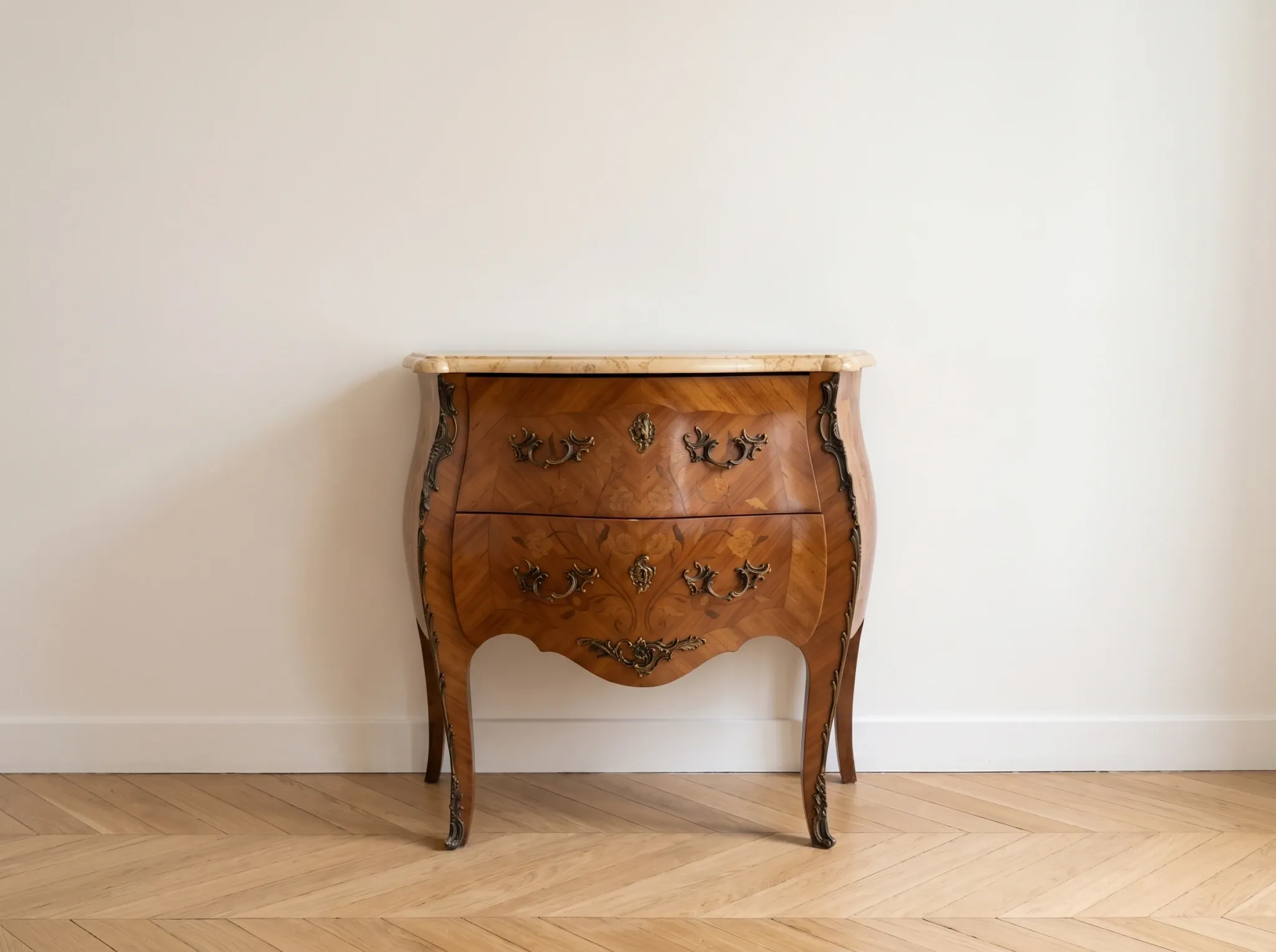 Louis XV style jump commode in marquetry and marble