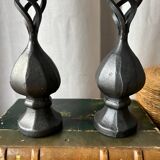 Pair of wrought iron candlesticks, black patina