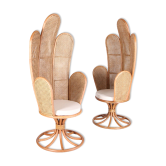 Pair of rattan and canning armchairs