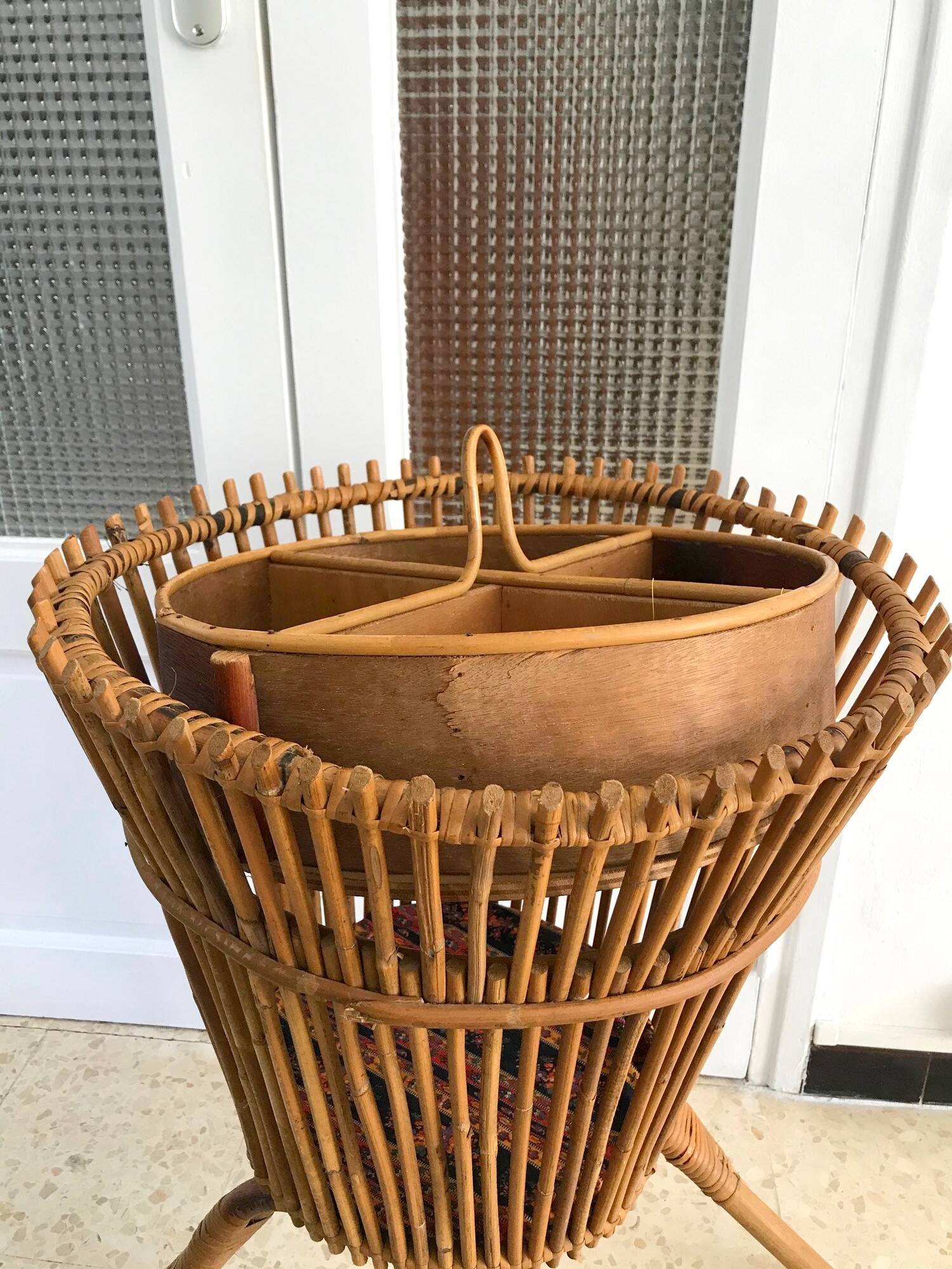 Vintage rattan sewing box from the 60s
