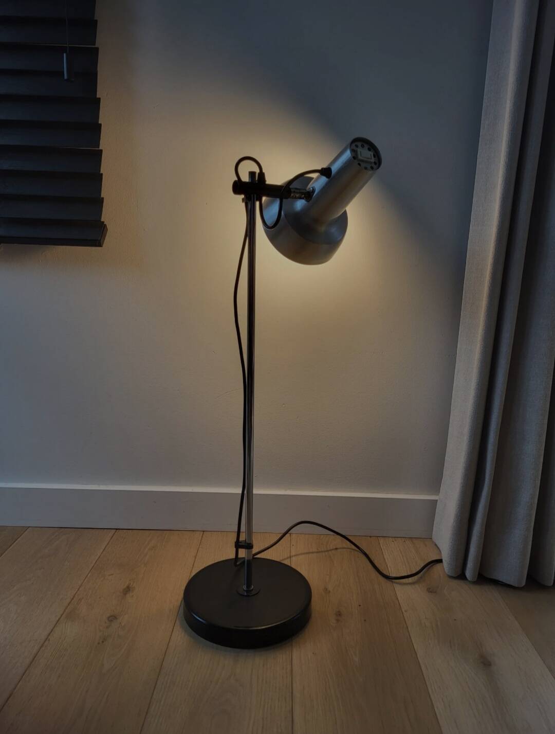 Vintage floor lamp from the mid-century, chrome, presumably 1970s.