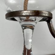 Mid-century Danish wrought iron and glass table oil lamp, 1960s.