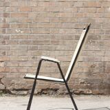 Wrought iron armchair, brass & scoubidou, France 1950s