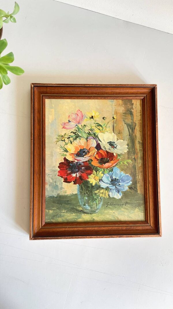 Tableau vintage bouquet aux anémones