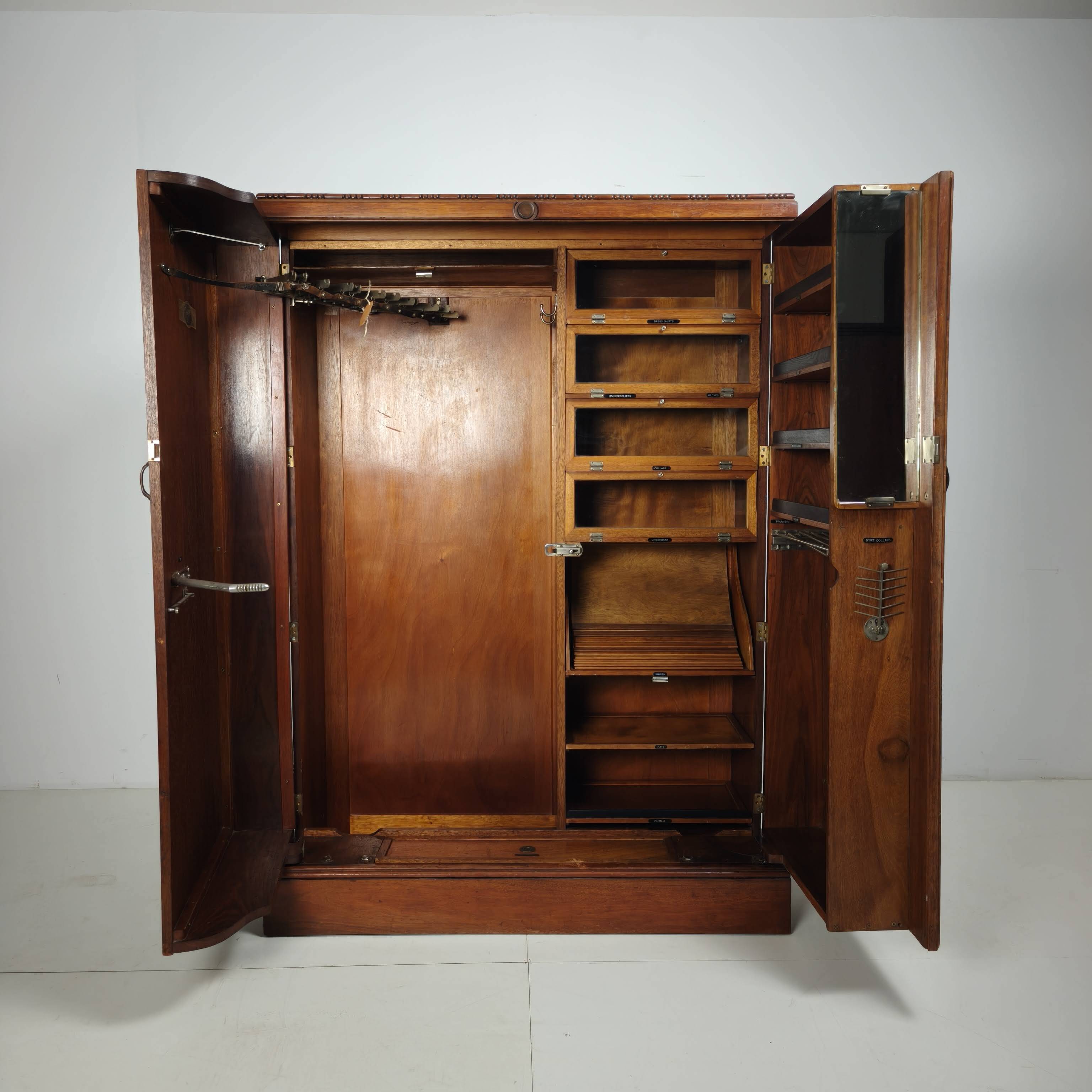 English Art Deco Light Burr Walnut Compactom Gentleman's Wardrobe