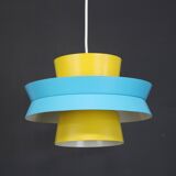 Unique colorful swedish design lamp in yellow and blue color