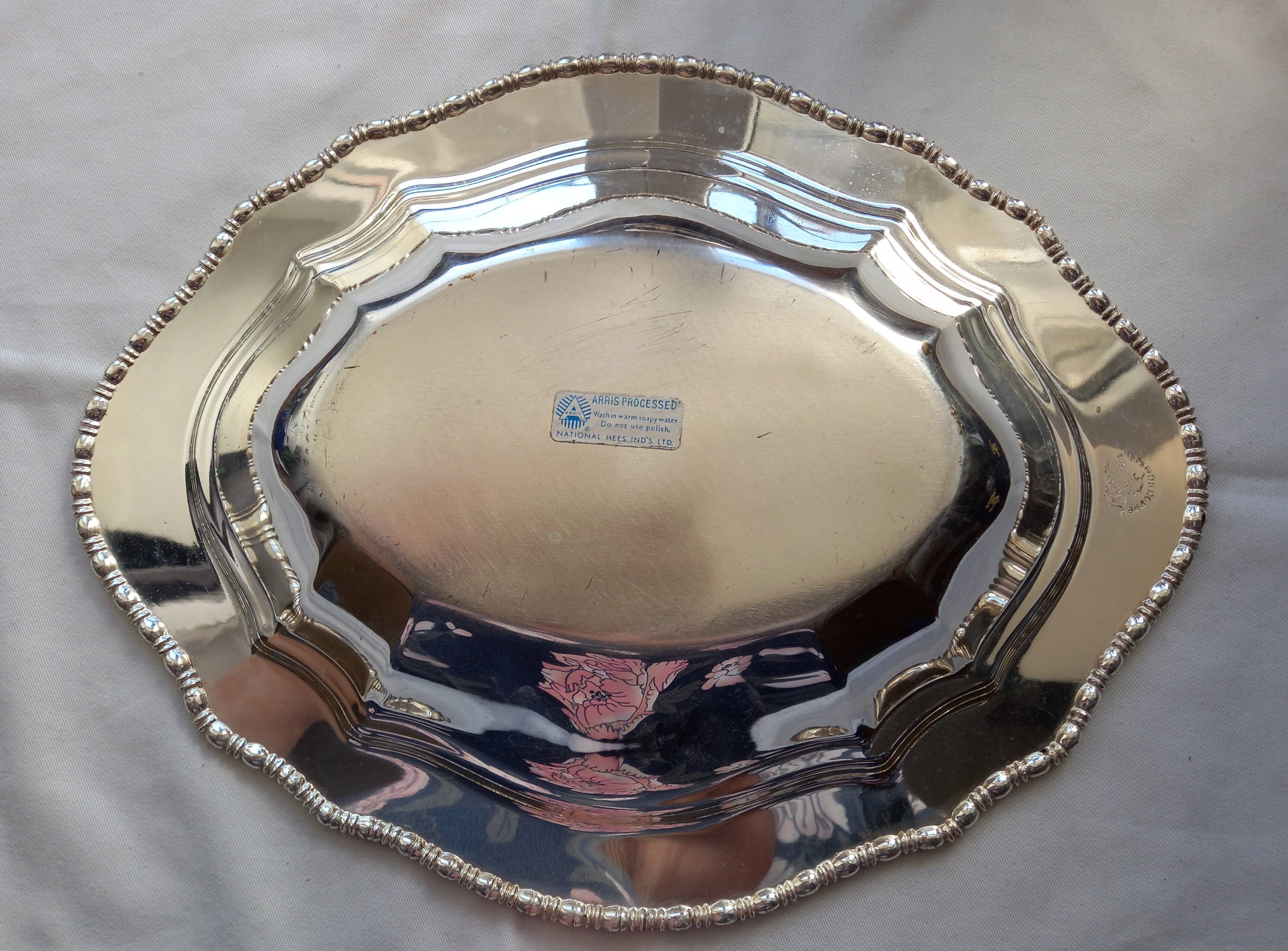 Vintage metal platter "silver on copper"