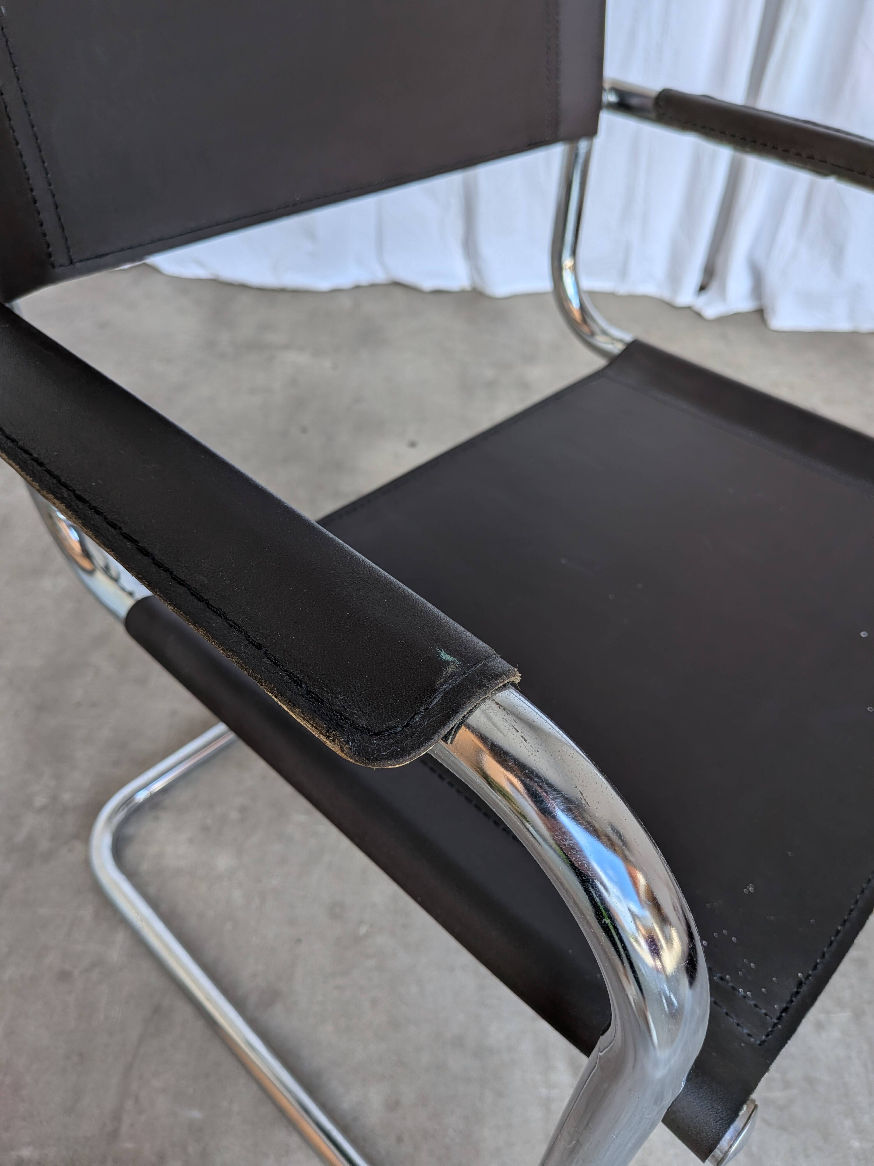 Vintage Mart Stam Style Armchair: Dark Brown Faux Leather Chrome Cantilever