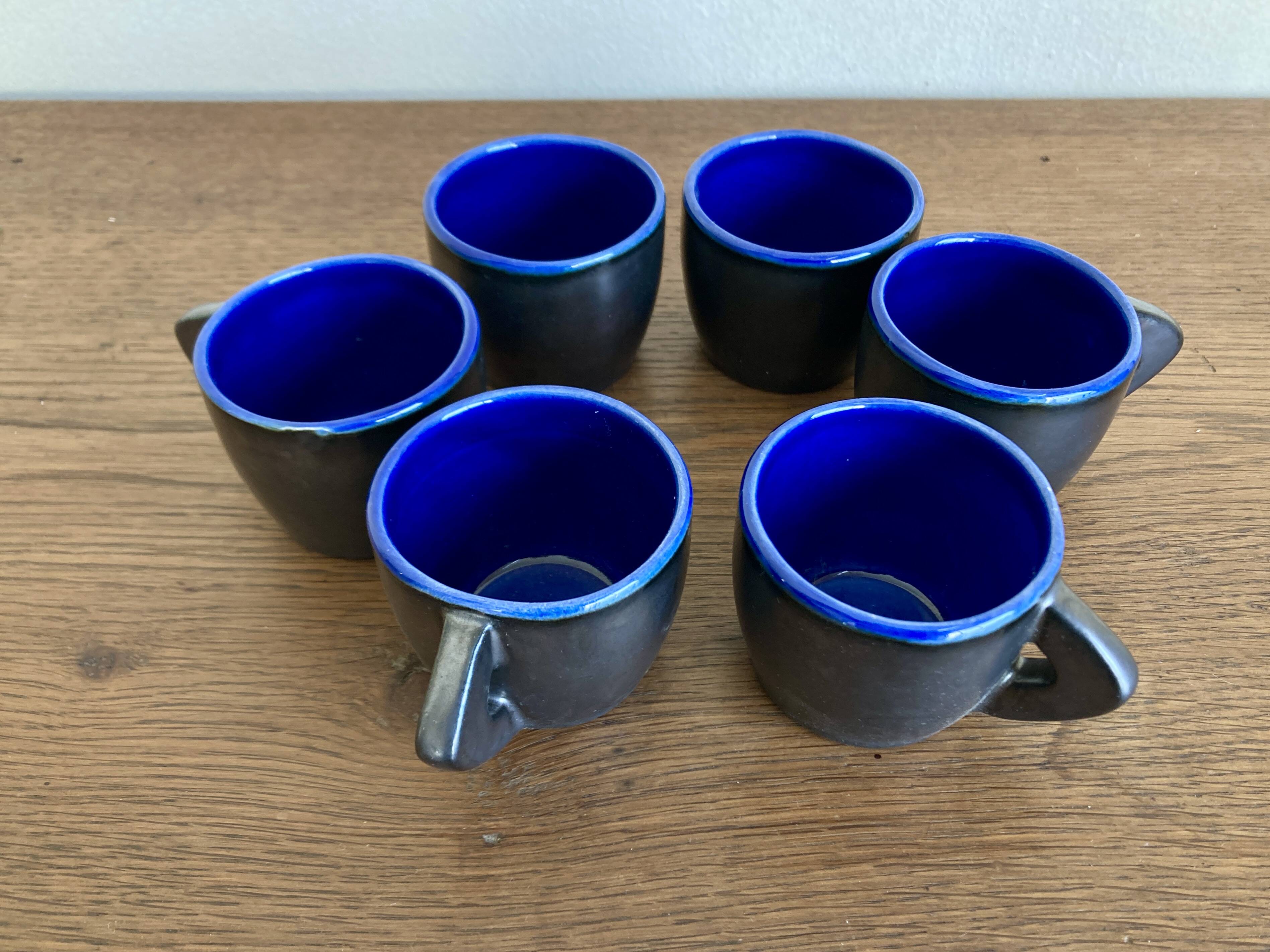 Set of 6 mid century pop 1960s glazed earthenware cups