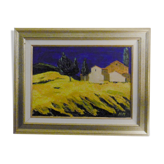 Mas provençal painting oil signee Hm Henri Marcaillou