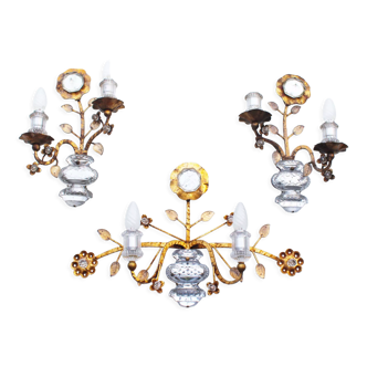 Full set of style crystal and gilt sconces by Banci Firenze