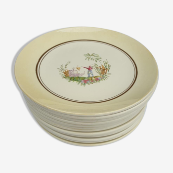 Set 12 plates Gien 1960 Japanese gardens variations in minor yellow
