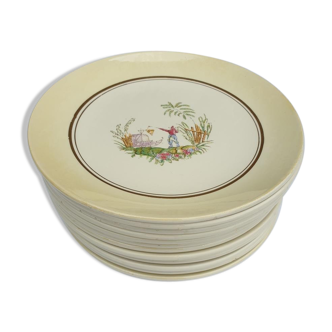 Set 12 plates Gien 1960 Japanese gardens variations in minor yellow