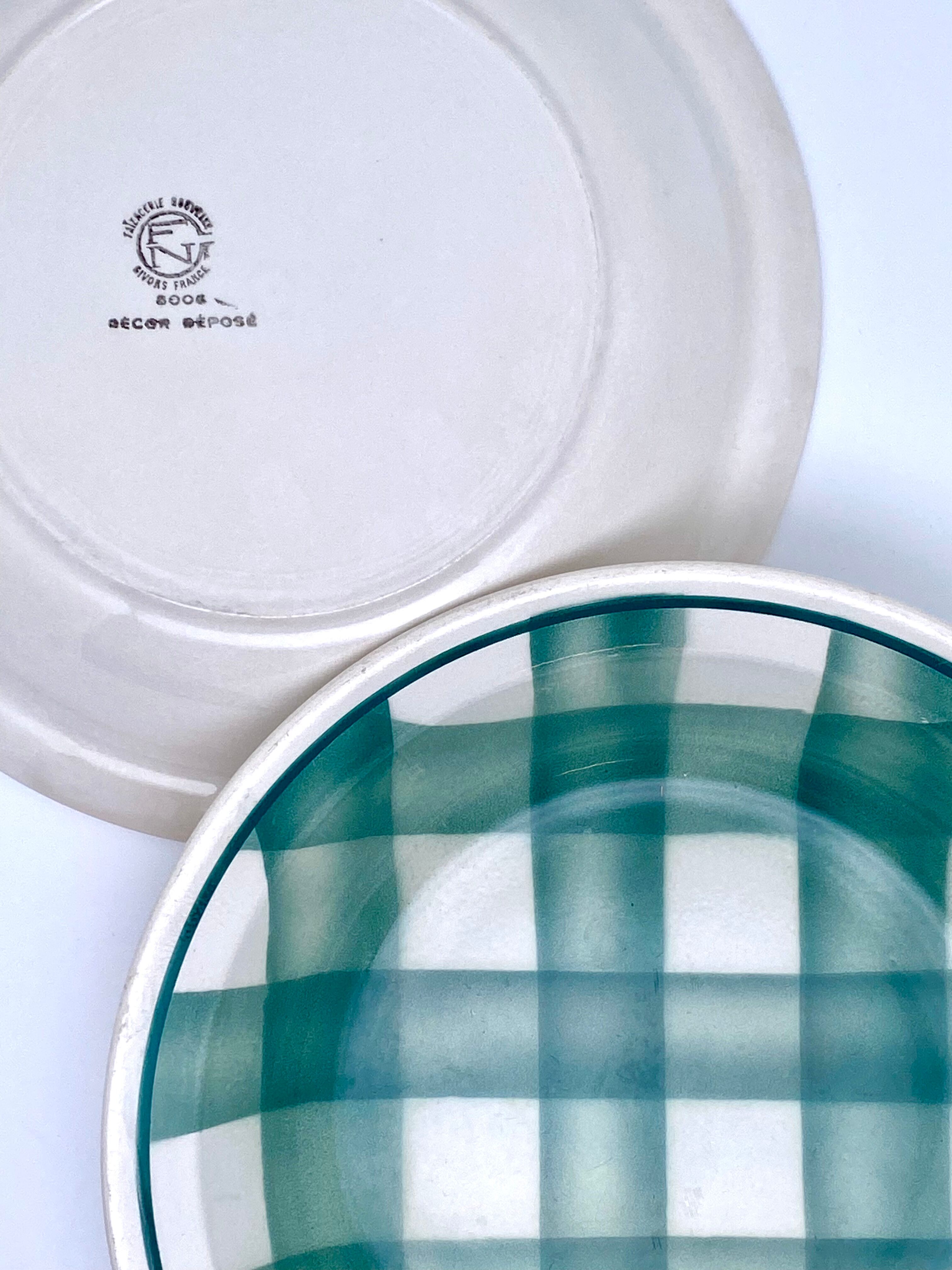 Vintage beige and green checkered service