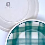 Vintage beige and green checkered service