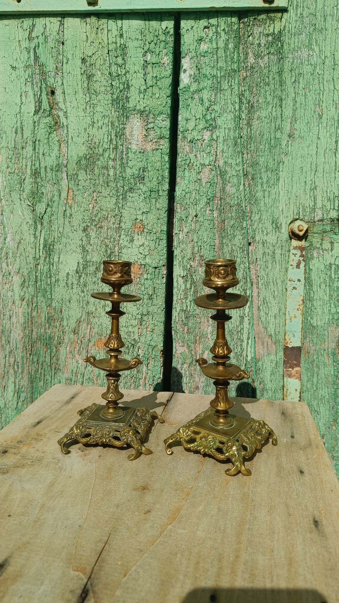 Pair of antique brass candlesticks – Napoleon III style