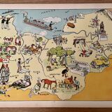 Old poster illustrated map of Normandy 1945 - JP Pinchon