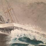 Large painting Oil on masonite Liner Mauritania signed E Joubert