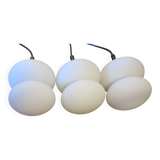 Set of 3 opal glass organically shaped pendant lights, 1960s