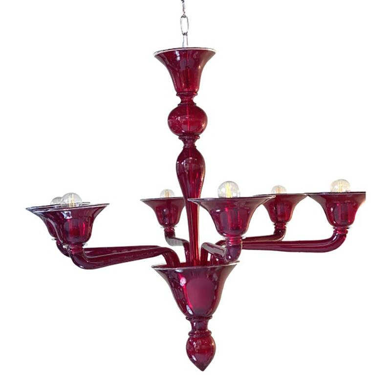 1990s Contemporary Translucent Red Murano Glass Chandelier