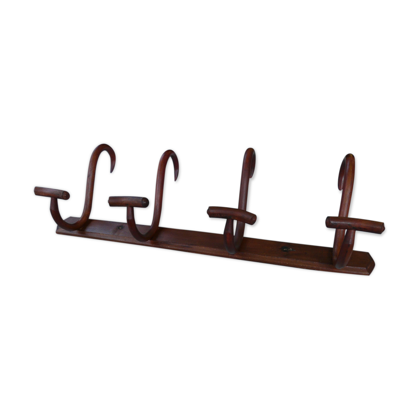 Coat rack with four double curved wooden pads