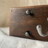 Vintage wall-mounted coat rack in solid wood - 3 cast aluminum hooks
