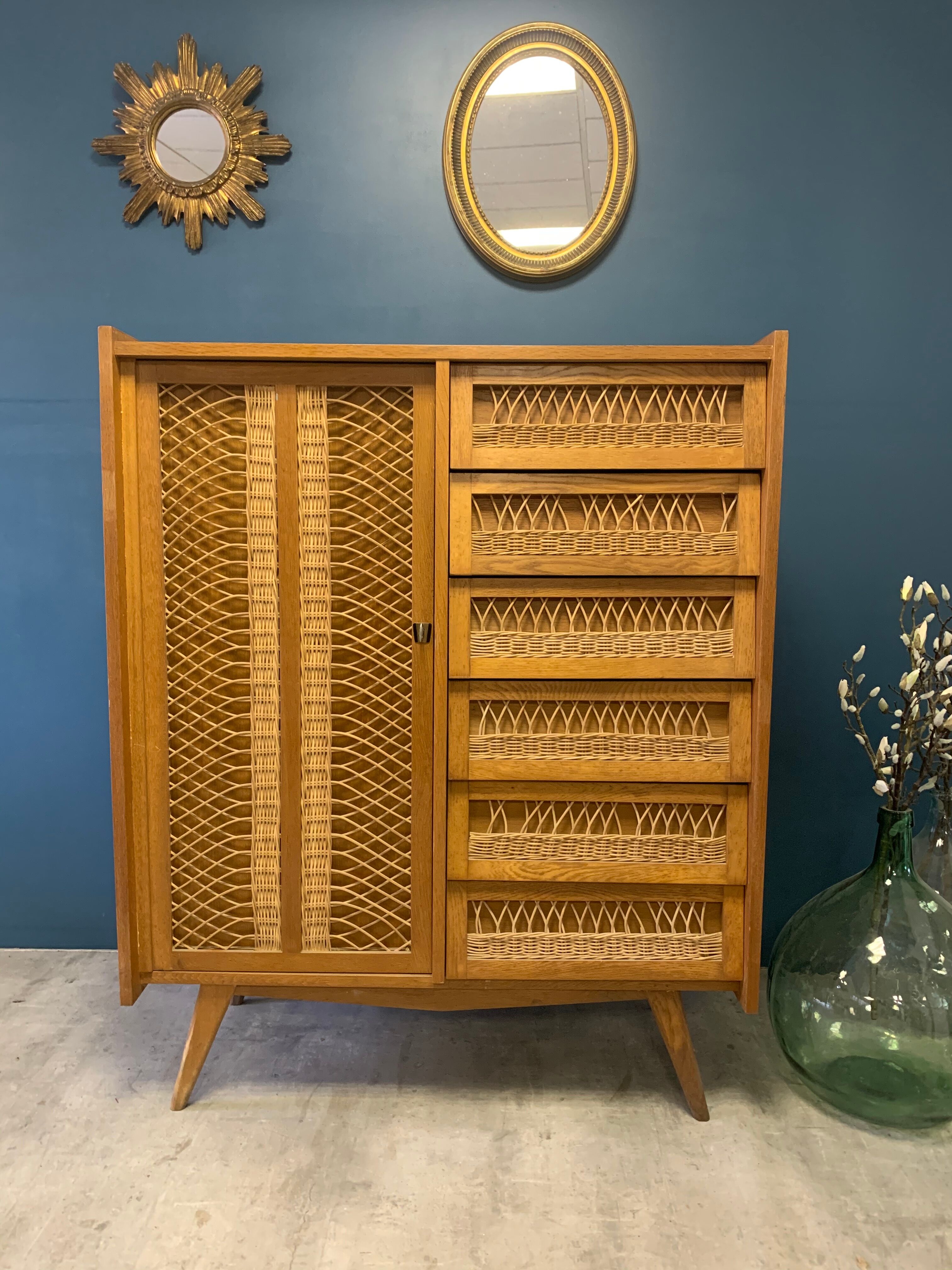 Vintage wood/wicker cabinet