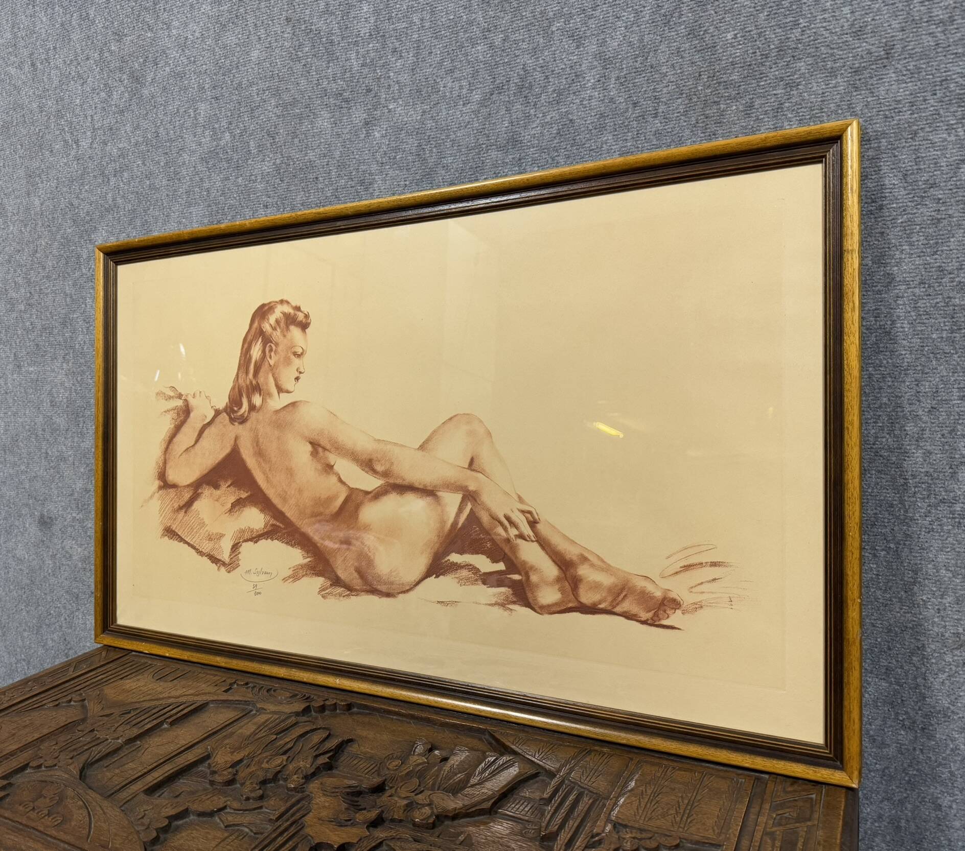 Painting / nude by Mr. Sylvain: red chalk from the Art Deco period signed around 1940