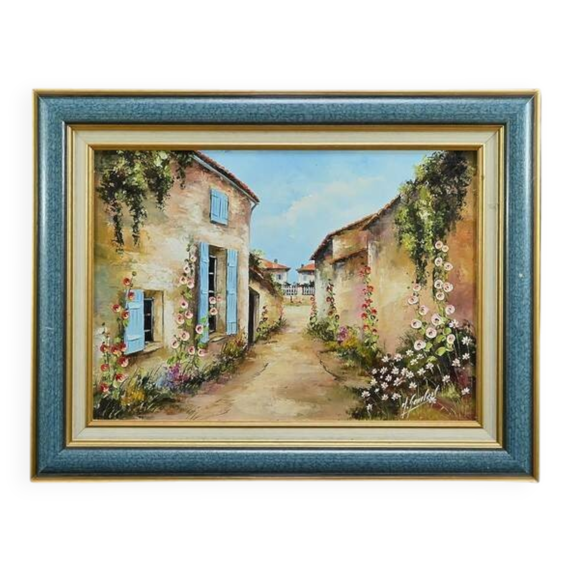 Painting “The Blue Shutters”, signed J. Gaubert – 2nd part 20th century