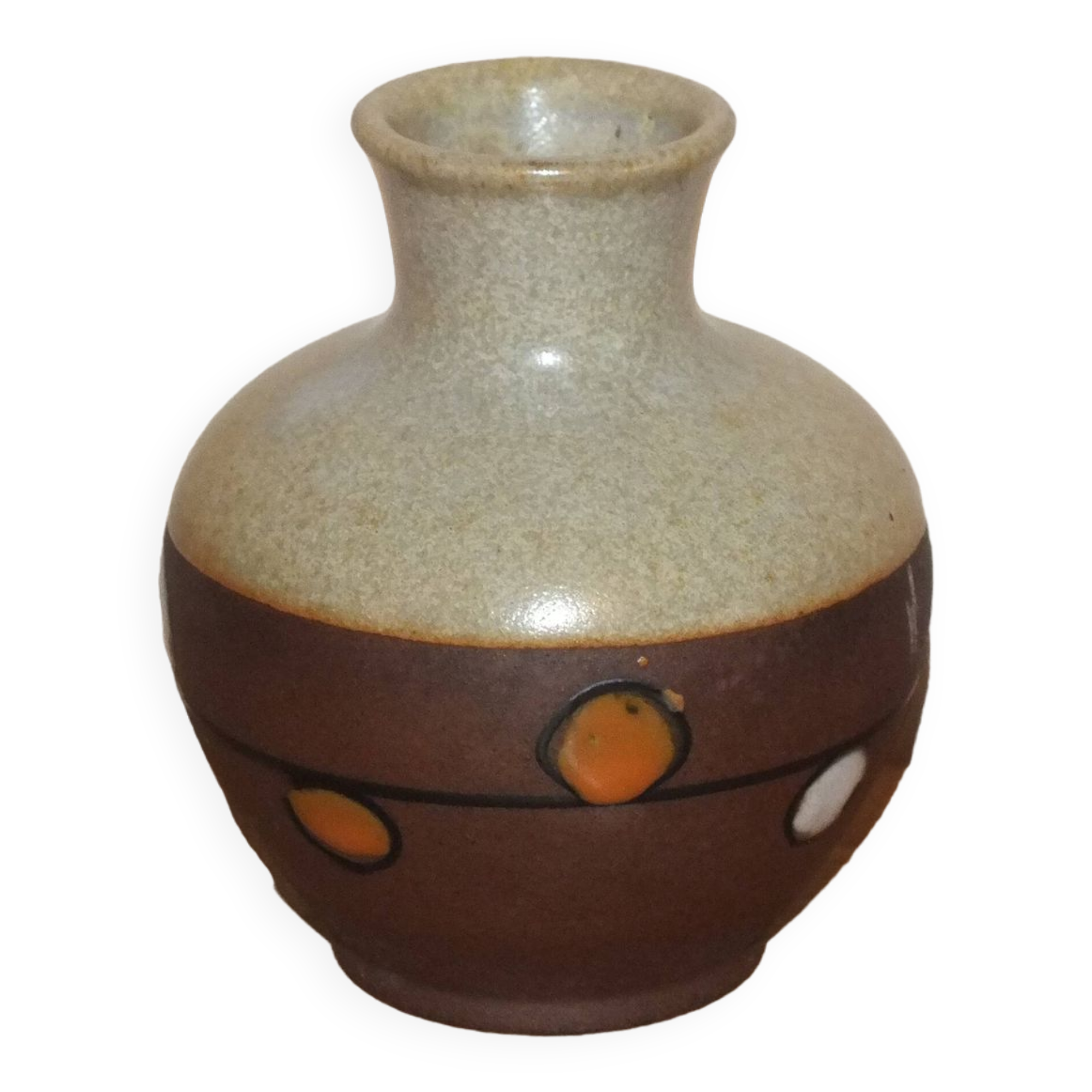 Vase boule vintage en grès émaillé à pois colorés