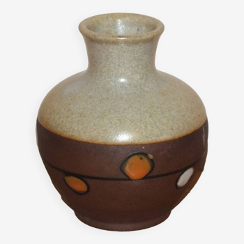 Vase boule vintage en grès émaillé à pois colorés