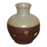 Vase boule vintage en grès émaillé à pois colorés
