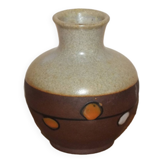 Vintage ball vase in glazed stoneware with colored polka dots